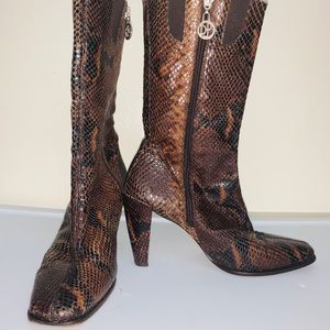 Donald J Pliner Brown Black Snake Skin Boots 6.5